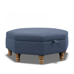 Pembrey Octagonal Storage Ottoman 102cm (40") in Basket Weave Navy - Top Edge Self Piped - 12.7cm (5") Turned Leg Oak - No Trim