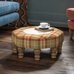 Cadora Octagonal Ottoman 60cm (24") with Arabescato Italian Marble Inlay in Moon Wool Threshfield Agate - Top Edge Backtacked - 12.7cm (5") Turned Leg Oak - No Trim