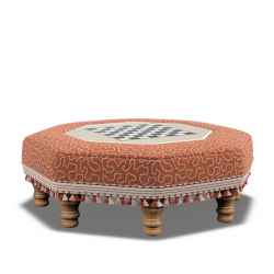 Cadora Octagonal Ottoman 80cm (31.5") with Chess Board Inlay in Linwood Tango Weaves Carmine - Top Edge Backtacked - 12.7cm (5") Turned Leg Oak - Customers Own Trim Cutout