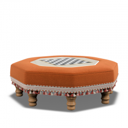 Cadora Octagonal Ottoman 80cm (31.5") with Chess Board Inlay in Linwood Tango Weaves Carmine - Top Edge Self Piped - 12.7cm (5") Turned Leg Oak - Customers Own Trim Cutout