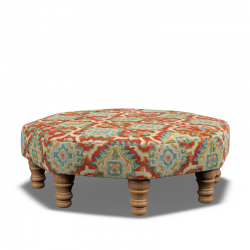 Warmley Octagonal Ottoman 80cm (31.5") in Linwood Kami Chilli - Top Edge Backtacked - 12.7cm (5") Turned Leg Oak - No Trim Cutout