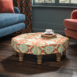 Warmley Octagonal Ottoman 80cm (31.5") in Linwood Kami Chilli - Top Edge Self Piped - 12.7cm (5") Turned Leg Oak - No Trim