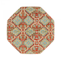 Warmley Octagonal Ottoman 80cm (31.5") in Linwood Kami Chilli - Top Edge Self Piped - 12.7cm (5") Turned Leg Oak - No Trim Cutout