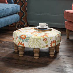 Warmley Octagonal Ottoman 60cm (24") in Rapture & Wright Persephone Burnt Sienna - Top Edge Backtacked - 12.7cm (5") Turned Leg Oak - No Trim