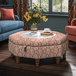 Delamere Octagonal Storage Ottoman 102cm (40") with Arabescato Italian Marble Inlay in Fermoie Aylsham - Top Edge Backtacked - 12.7cm (5") Turned Leg Oak - No Trim Delamere Octagonal Storage Ottoman 102cm (40") with Arabescato Italian Marble Inlay in Fermoie Aylsham - Top Edge Backtacked - 12.7cm (5") Turned Leg Oak - No Trim