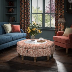 Delamere Octagonal Storage Ottoman 102cm (40") with Arabescato Italian Marble Inlay in Fermoie Aylsham - Top Edge Backtacked - 12.7cm (5") Turned Leg Oak - No Trim Delamere Octagonal Storage Ottoman 102cm (40") with Arabescato Italian Marble Inlay in Fermoie Aylsham - Top Edge Backtacked - 12.7cm (5") Turned Leg Oak - No Trim