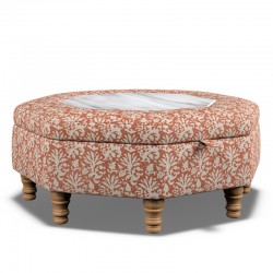 Delamere Octagonal Storage Ottoman 102cm (40") with Arabescato Italian Marble Inlay in Fermoie Aylsham - Top Edge Backtacked - 12.7cm (5") Turned Leg Oak - No Trim Delamere Octagonal Storage Ottoman 102cm (40") with Arabescato Italian Marble Inlay in Fermoie Aylsham - Top Edge Backtacked - 12.7cm (5") Turned Leg Oak - No Trim