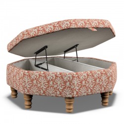 Delamere Octagonal Storage Ottoman 102cm (40") with Arabescato Italian Marble Inlay in Fermoie Aylsham - Top Edge Backtacked - 12.7cm (5") Turned Leg Oak - No Trim Delamere Octagonal Storage Ottoman 102cm (40") with Arabescato Italian Marble Inlay in Fermoie Aylsham - Top Edge Backtacked - 12.7cm (5") Turned Leg Oak - No Trim