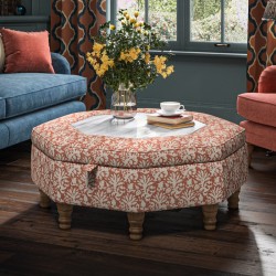 Delamere Octagonal Storage Ottoman 102cm (40") with Arabescato Italian Marble Inlay in Fermoie Aylsham - Top Edge Piped - 12.7cm (5") Turned Leg Oak