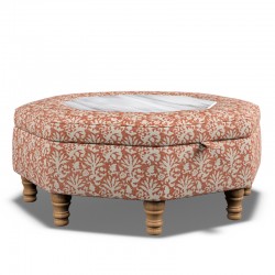 Delamere Octagonal Storage Ottoman 102cm (40") with Arabescato Italian Marble Inlay in Fermoie Aylsham - Top Edge Piped - 12.7cm (5") Turned Leg Oak