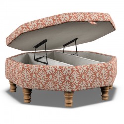 Delamere Octagonal Storage Ottoman 102cm (40") with Arabescato Italian Marble Inlay in Fermoie Aylsham - Top Edge Piped - 12.7cm (5") Turned Leg Oak