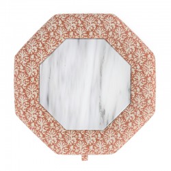 Delamere Octagonal Storage Ottoman 102cm (40") with Arabescato Italian Marble Inlay in Fermoie Aylsham - Top Edge Piped - 12.7cm (5") Turned Leg Oak