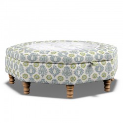 Delamere Octagonal Storage Ottoman 121cm (48") with Arabescato Italian Marble Inlay in Charlotte Gaisford Sharanshar Storm - Top Edge Backtacked - 12.7cm (5") Turned Leg Oak - No Trim