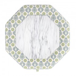 Delamere Octagonal Storage Ottoman 121cm (48") with Arabescato Italian Marble Inlay in Charlotte Gaisford Sharanshar Storm - Top Edge Backtacked - 12.7cm (5") Turned Leg Oak - No Trim