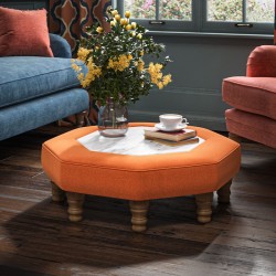 Cadora Octagonal Ottoman 80cm (31.5") with Arabescato Italian Marble Inlay in Linwood Romney Wool Ember - Top Edge Self Piped - 12.7cm (5") Turned Leg Oak - No Trim Cadora Octagonal Ottoman 80cm (31.5") with Arabescato Italian Marble Inlay in Linwood Romney Wool Ember - Top Edge Self Piped - 12.7cm (5") Turned Leg Oak - No Trim