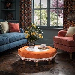 Cadora Octagonal Ottoman 80cm (31.5") with Arabescato Italian Marble Inlay in Linwood Romney Wool Ember - Top Edge Backtacked - 12.7cm (5") Turned Leg Oak - Customers Own Trim Cadora Octagonal Ottoman 80cm (31.5") with Arabescato Italian Marble Inlay in Linwood Romney Wool Ember - Top Edge Backtacked - 12.7cm (5") Turned Leg Oak - Customers Own Trim