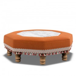 Cadora Octagonal Ottoman 80cm (31.5") with Arabescato Italian Marble Inlay in Linwood Romney Wool Ember - Top Edge Self Piped - 12.7cm (5") Turned Leg Oak - Customers Own Trim Cadora Octagonal Ottoman 80cm (31.5") with Arabescato Italian Marble Inlay in Linwood Romney Wool Ember - Top Edge Self Piped - 12.7cm (5") Turned Leg Oak - Customers Own Trim
