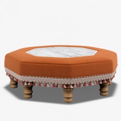 Cadora Octagonal Ottoman 80cm (31.5") with Arabescato Italian Marble Inlay in Linwood Romney Wool Ember - Top Edge Backtacked - 12.7cm (5") Turned Leg Oak - Customers Own Trim Cadora Octagonal Ottoman 80cm (31.5") with Arabescato Italian Marble Inlay in Linwood Romney Wool Ember - Top Edge Backtacked - 12.7cm (5") Turned Leg Oak - Customers Own Trim