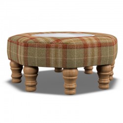 Cadora Octagonal Ottoman 60cm (24") with Arabescato Italian Marble Inlay in Moon Wool Threshfield Agate - Top Edge Backtacked - 12.7cm (5") Turned Leg Oak - No Trim