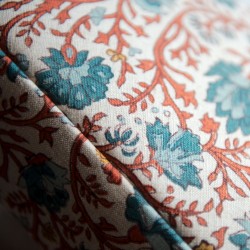 Delamere Octagonal Storage Ottoman 121cm (48") with Arabescato Italian Marble Inlay in Ian Sanderson Mallow Border Cortez - Top Edge Backtacked - 12.7cm (5") Turned Leg Oak - No Trim