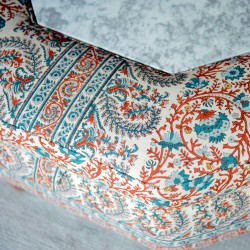 Delamere Octagonal Storage Ottoman 102cm (40") with Arabescato Italian Marble Inlay in Ian Sanderson Mallow Border Cortez - Top Edge Backtacked - 12.7cm (5") Turned Leg Oak - No Trim Delamere Octagonal Storage Ottoman 102cm (40") with Arabescato Italian Marble Inlay in Ian Sanderson Mallow Border Cortez - Top Edge Backtacked - 12.7cm (5") Turned Leg Oak - No Trim