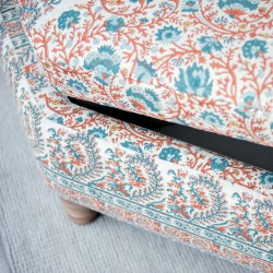 Delamere Octagonal Storage Ottoman 102cm (40") with Arabescato Italian Marble Inlay in Ian Sanderson Mallow Border Cortez - Top Edge Backtacked - 12.7cm (5") Turned Leg Oak - No Trim Delamere Octagonal Storage Ottoman 102cm (40") with Arabescato Italian Marble Inlay in Ian Sanderson Mallow Border Cortez - Top Edge Backtacked - 12.7cm (5") Turned Leg Oak - No Trim