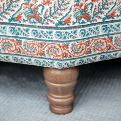 Cadora Octagonal Ottoman 80cm (31.5") with Marble Inlay in Ian Sanderson Mallow Border Cortez - Top Edge Backtacked - 12.7cm (5") Turned Leg Oak - No Trim Cadora Octagonal Ottoman 80cm (31.5") with Marble Inlay in Ian Sanderson Mallow Border Cortez - Top Edge Backtacked - 12.7cm (5") Turned Leg Oak - No Trim