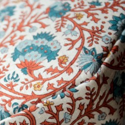 Cadora Octagonal Ottoman 60cm (24") with Chess Board Inlay in Ian Sanderson Mallow Border Cortez - Top Edge Backtacked - 12.7cm (5") Turned Leg Oak - No Trim