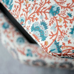 Delamere Octagonal Storage Ottoman 121cm (48") with Chess Board Inlay in Ian Sanderson Mallow Border Cortez - Top Edge Backtacked - 12.7cm (5") Turned Leg Oak - No Trim