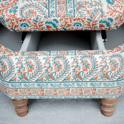 Delamere Octagonal Storage Ottoman 102cm (40") with Chess Board Inlay in Ian Sanderson Mallow Border Cortez - Top Edge Backtacked - 12.7cm (5") Turned Leg Oak - No Trim Delamere Octagonal Storage Ottoman 102cm (40") with Chess Board Inlay in Ian Sanderson Mallow Border Cortez - Top Edge Backtacked - 12.7cm (5") Turned Leg Oak - No Trim