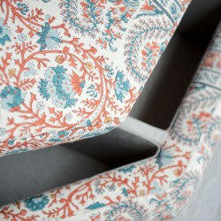 Delamere Octagonal Storage Ottoman 121cm (48") with Glass Inlay in Ian Sanderson Mallow Border Cortez - Top Edge Backtacked - 12.7cm (5") Turned Leg Oak - No Trim