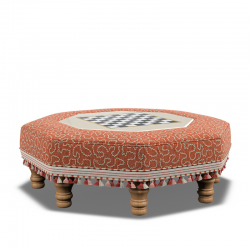 Cadora Octagonal Ottoman 60cm (24") with Chess Board Inlay in Linwood Tango Weaves Carmine - Top Edge Backtacked - 12.7cm (5") Turned Leg Oak - Customers Own Trim