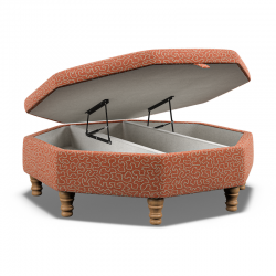 Delamere Octagonal Storage Ottoman 102cm (40") with Chess Board Inlay - in Linwood Tango Weaves Carmine - Top Edge Backtacked - 12.7cm (5") Turned Leg Oak - No Trim Delamere Octagonal Storage Ottoman 102cm (40") with Chess Board Inlay - in Linwood Tango Weaves Carmine - Top Edge Backtacked - 12.7cm (5") Turned Leg Oak - No Trim