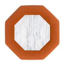 Cadora Octagonal Ottoman 102cm (40") with Marble Inlay in Linwood Romney Wool Ember - Top Edge Backtacked - 12.7cm (5") Turned Leg Oak - No Trim