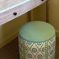 Florence Drum Stool, Body in Charlotte Gaisford Piccadilly Green, Contrast Top + Contrast Customers Own Trim Piping