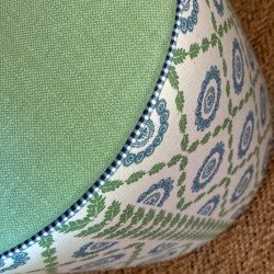 Florence Drum Stool, Body in Charlotte Gaisford Piccadilly Green, Contrast Top + Contrast Customers Own Trim Piping