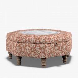 Delamere Octagonal Storage Ottoman 102cm (40") with Arabescato Italian Marble Inlay in Fermoie Aylsham - Top Edge Piped - 12.7cm (5") Turned Leg Oak