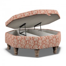 Delamere Octagonal Storage Ottoman 102cm (40") with Arabescato Italian Marble Inlay in Fermoie Aylsham - Top Edge Piped - 12.7cm (5") Turned Leg Oak