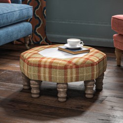 Cadora Octagonal Ottoman 60cm (24") with Arabescato Italian Marble Inlay in Moon Wool Threshfield Agate - Top Edge Backtacked - 12.7cm (5") Turned Leg Oak - No Trim