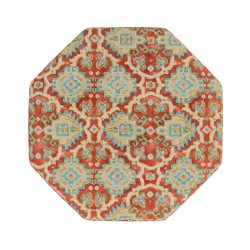 Warmley Octagonal Ottoman 80cm (31.5") in Linwood Kami Chilli - Top Edge Self Piped - 12.7cm (5") Turned Leg Oak - No Trim