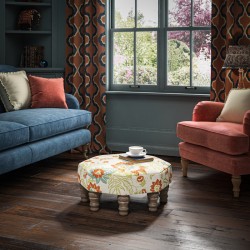 Warmley Octagonal Ottoman 60cm (24") in Rapture & Wright Persephone Burnt Sienna - Top Edge Backtacked - 12.7cm (5") Turned Leg Oak - No Trim