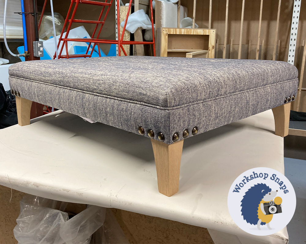 Large Rectangle Fabric Footstool made in Indigo Coloured Tweed