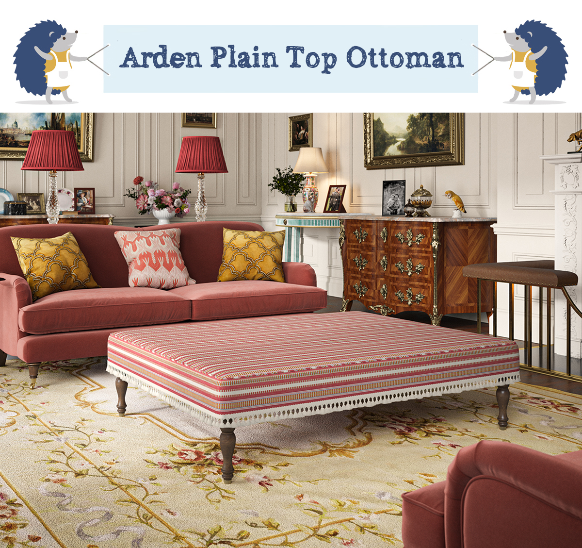 Arden Footstool Jane Churchill Yarra Stripe Samuel & Son fringe