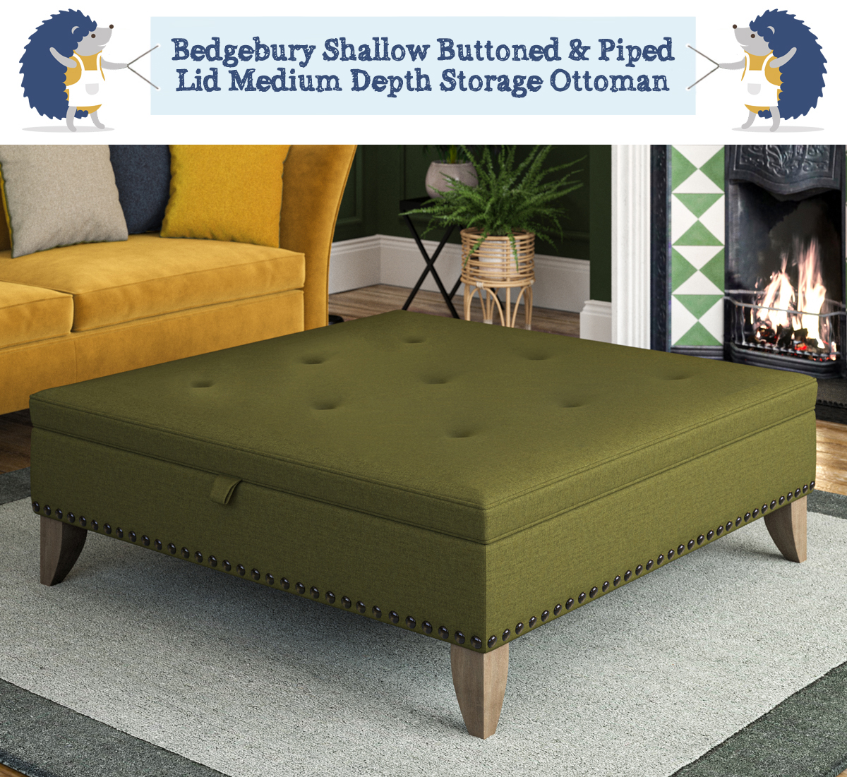 Large fabric footstool with storage