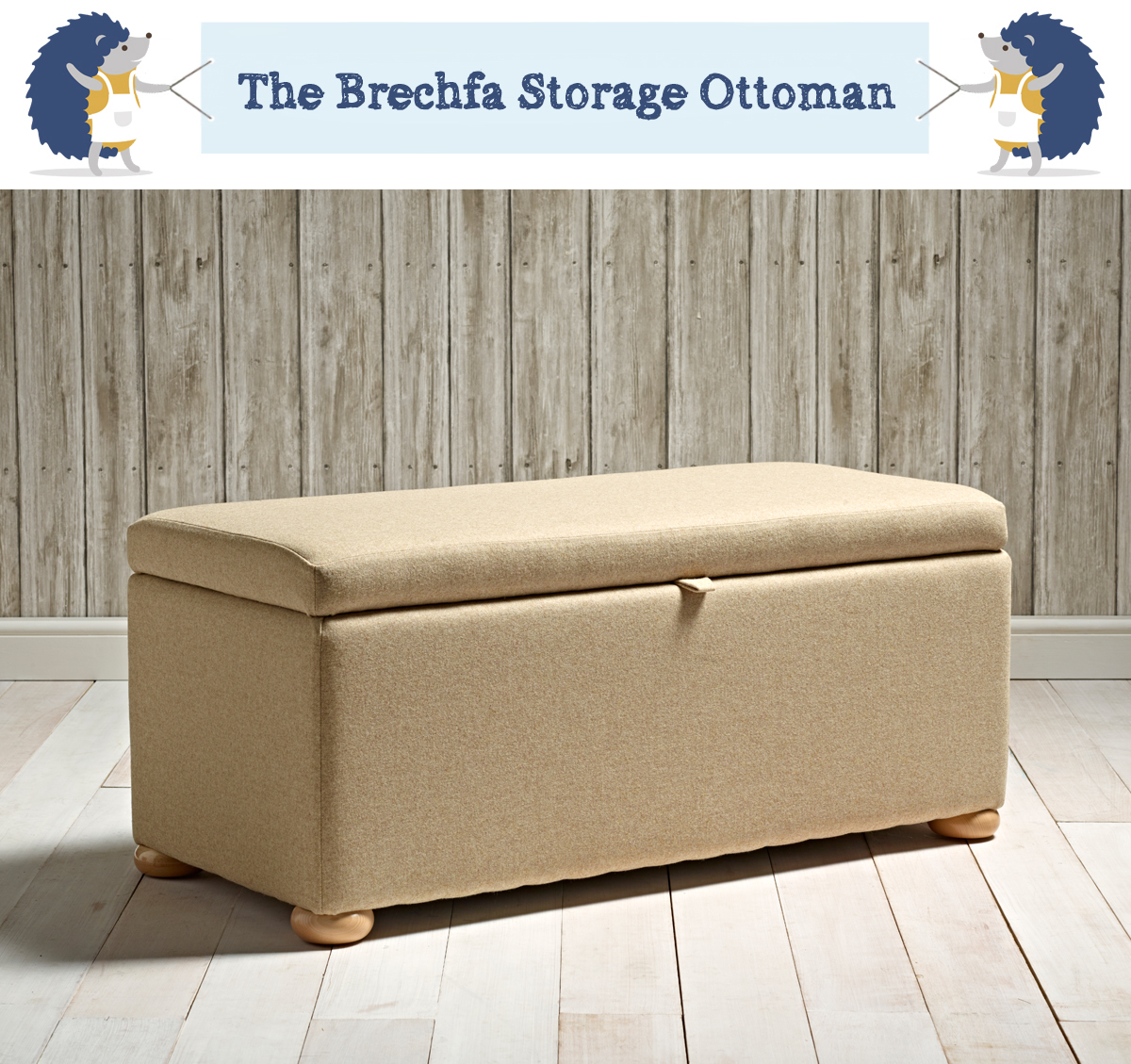 Customisable upholstered fabric storage ottoman or blanket box