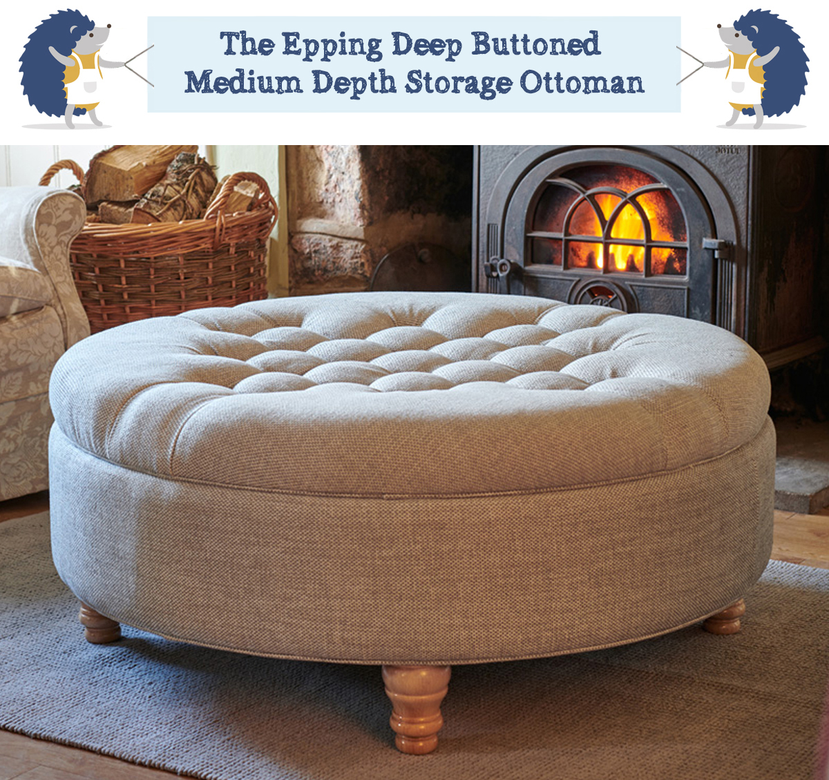 deep buttoned storage footstool on legs
