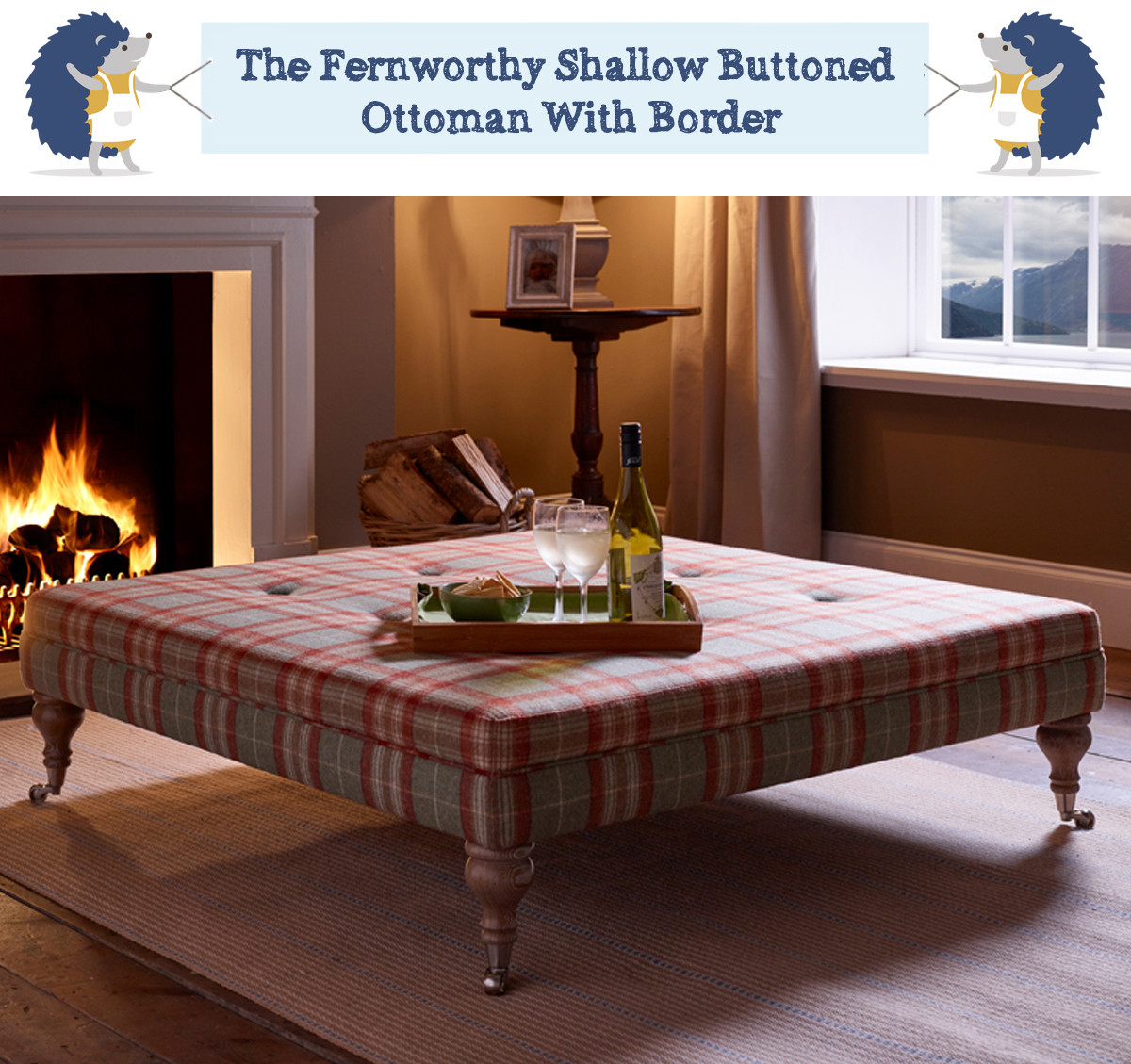 Shallow Buttoned Footstool With Border