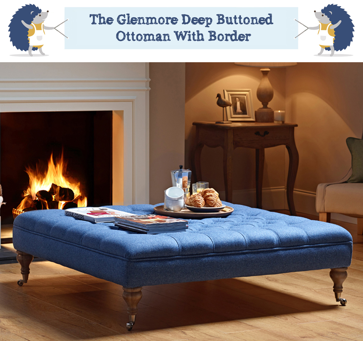 Deep Buttoned Footstool With Border