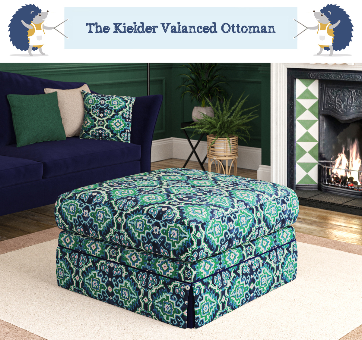 Upholstered Footstool with Valance