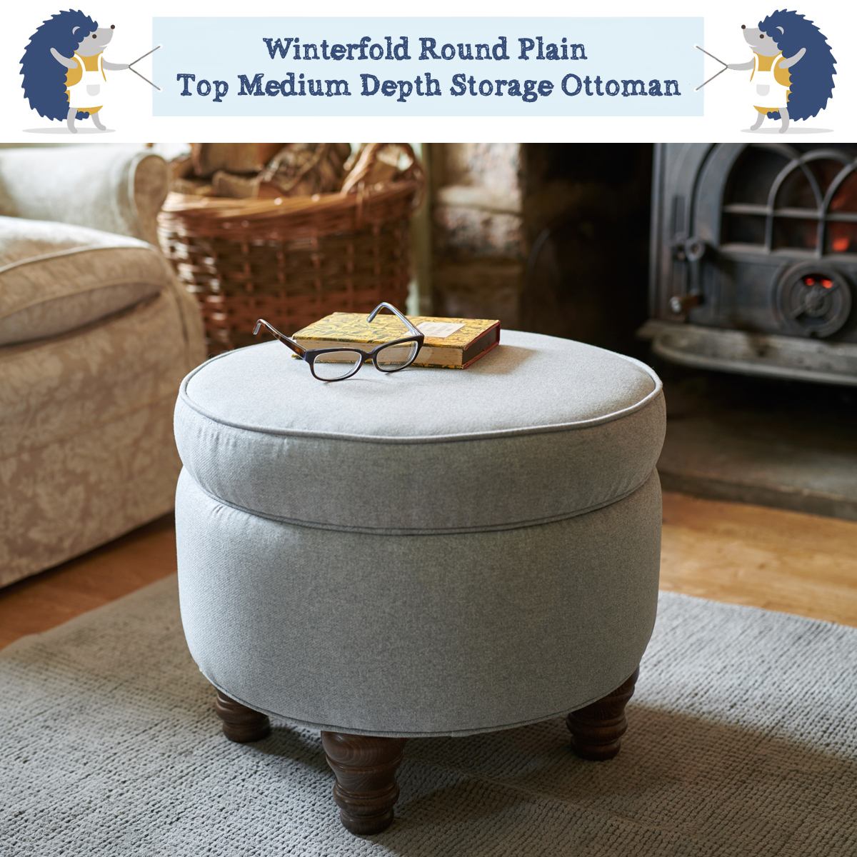 round plain medium storage footstool on legs